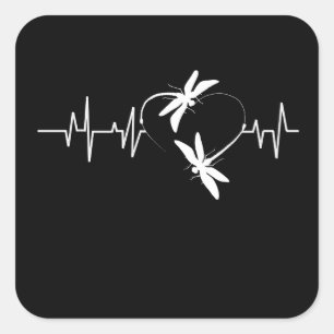 Dragonfly Lover Gift  Funny Dragonfly Heartbeat Vierkante Sticker