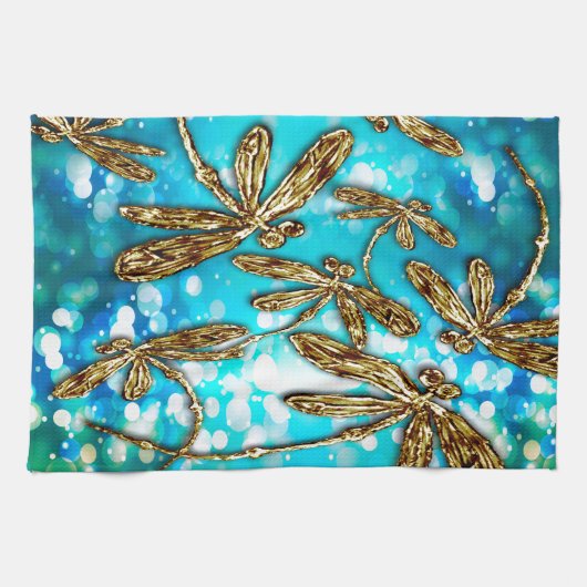 Dragonfly-luchtbellen Theedoek (Horizontaal)