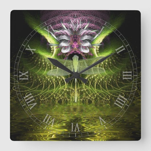 Dragonfly Magic Fractal Art Wall klok (Voorkant)