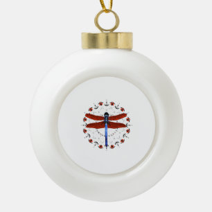 Dragonfly Mandala Rode Tulpen Dragonfly Patroon Keramische Bal Ornament