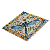 Dragonfly Mediterraans Insect Geel & Blauw Folk Tegeltje (Zijkant)