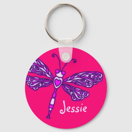 Dragonfly meisjes paarse roze naam sleutelhanger (Voorkant)