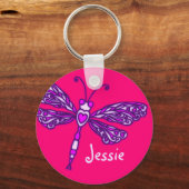 Dragonfly meisjes paarse roze naam sleutelhanger (Voorkant)