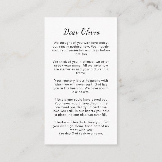 Dragonfly Memorial Gedicht Funeral Prayer Kaart (Achterkant)