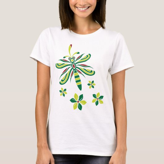 Dragonfly met bloemen V2 T-shirt (Voorkant)