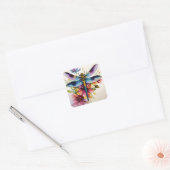 Dragonfly met bloemen veelkleurige kunst vierkante sticker (Envelop)