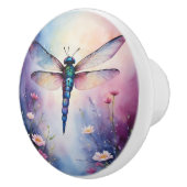 Dragonfly met Flowers Paarse Waterverf Keramische Knop (Rechts)