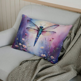 Dragonfly met Flowers Paarse Waterverf Kussen