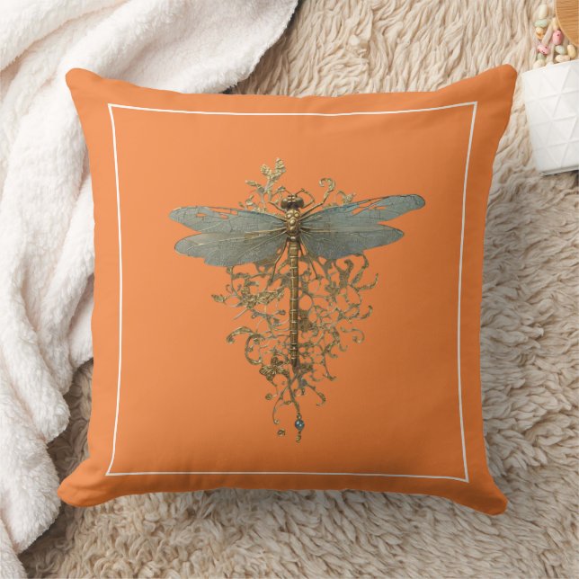 Dragonfly met gouden filigraan witte rand kussen (Deken)