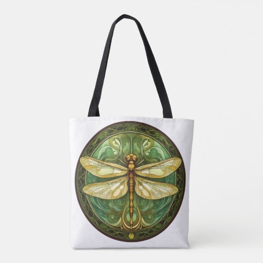 Dragonfly met Groene Bloemen Lijst Canvas tas (Achterkant)