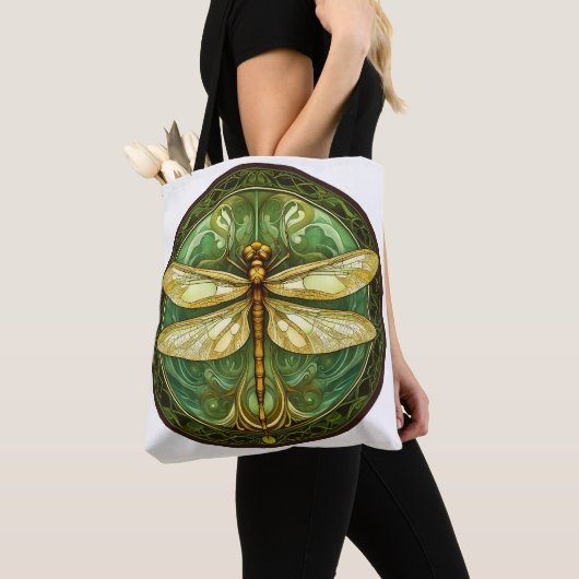 Dragonfly met Groene Bloemen Lijst Canvas tas (Dichtbij)