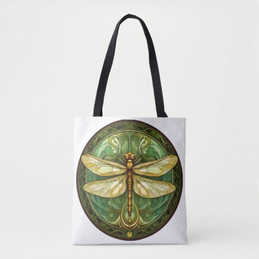  Dragonfly met Groene Bloemen Lijst Canvas tas (Voorkant)