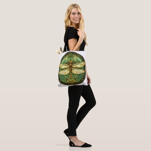  Dragonfly met Groene Bloemen Lijst Canvas tas (Op model)