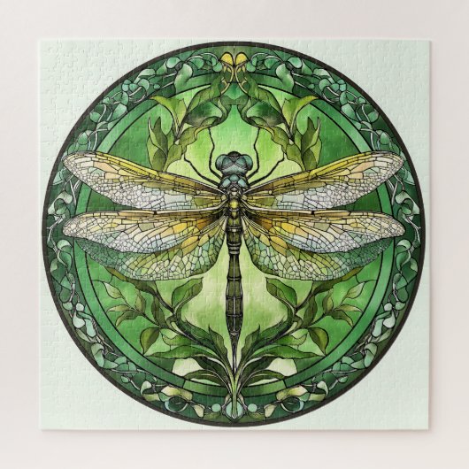 Dragonfly met Groene Bloemen Lijst Legpuzzel (Verticaal)