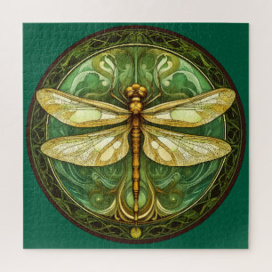Dragonfly met Groene Bloemen Lijst Legpuzzel