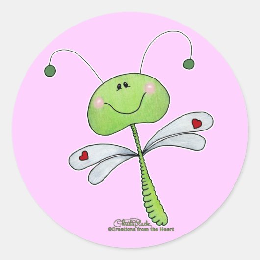 Dragonfly met harten ronde sticker (Voorkant)
