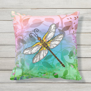 Dragonfly met Leafy Background Buitenkussen
