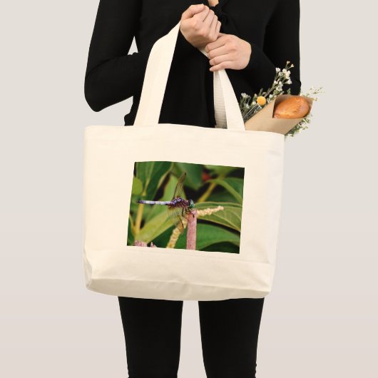 Dragonfly met witte bloemen grote tote bag (Voorkant (product))