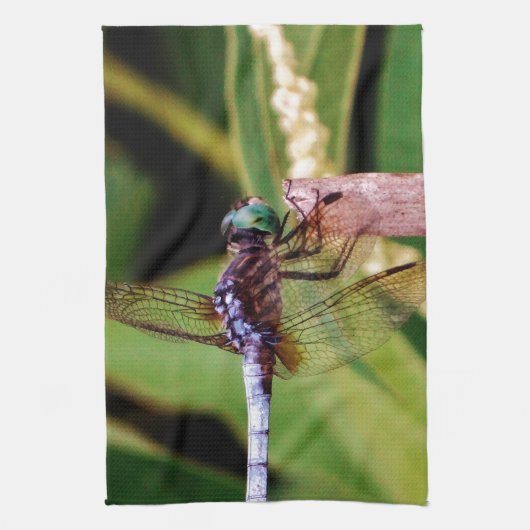 Dragonfly met witte bloemen theedoek (Verticaal)