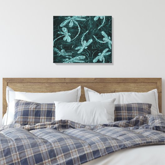 Dragonfly Midnight Flit Streted Canvas Print (Insitu (Slaapkamer))