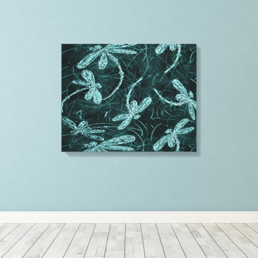 Dragonfly Midnight Flit Streted Canvas Print (Insitu (Houten vloer))