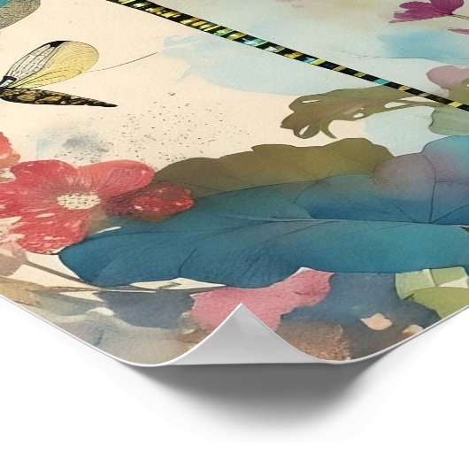 Dragonfly Mixed Media Collage Ephemera Decoupage Poster (Hoek)