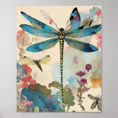 Dragonfly Mixed Media Collage Ephemera Decoupage Poster (Voorkant)