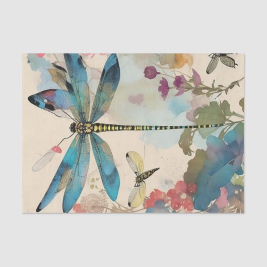 Dragonfly Mixed Media Collage Ephemera Decoupage Tissuepapier (Voorkant)
