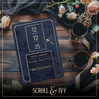 Dragonfly & Modern Blue Floral Folie Uitnodiging