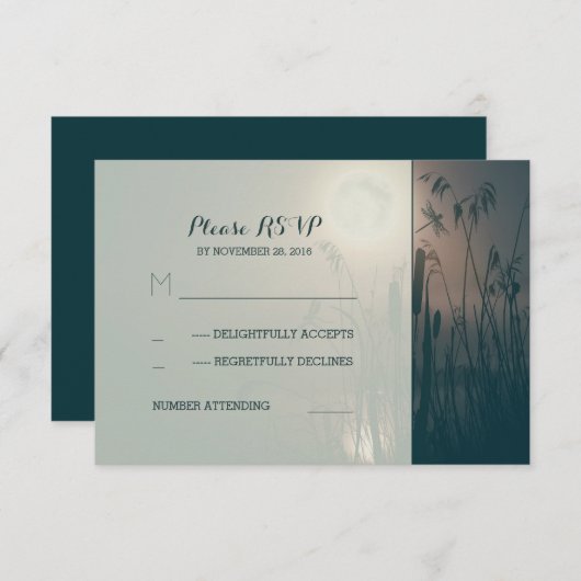 Dragonfly moeras en volle maan bruiloft RSVP (Voorkant / Achterkant)