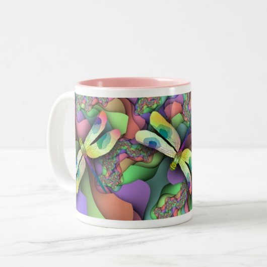 Dragonfly-Mok (Pastels) Tweekleurige Koffiemok (Voorkant links)