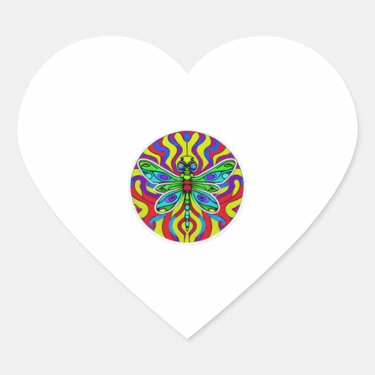 Dragonfly Mooi, kleurrijk en  Hart Sticker (Voorkant)