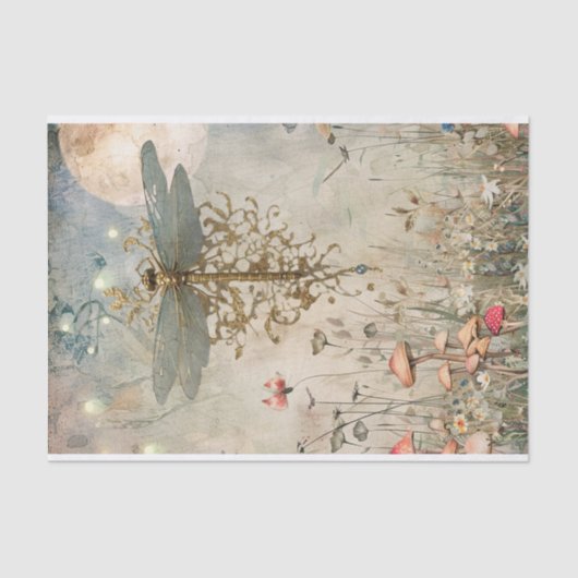 Dragonfly Moonlight in de Fairy Garden Decoupage Tissuepapier (Voorkant)