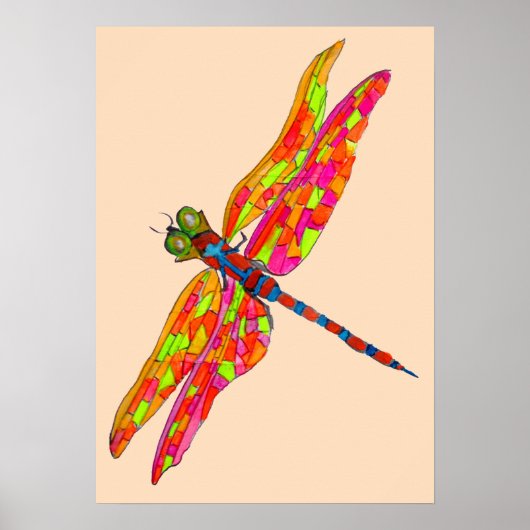Dragonfly neon waterverf illustratie poster (Voorkant)