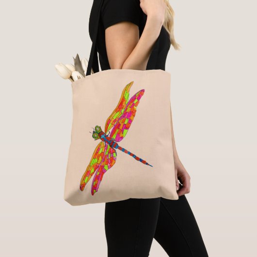 Dragonfly neon waterverf illustratie tote bag (Dichtbij)