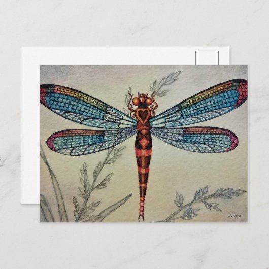  Dragonfly No. 1 en Grass Waterverf Art Briefkaart (Voorkant / Achterkant)