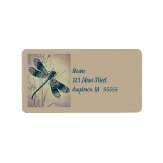  Dragonfly No. 2 en Grass Waterverf Art Etiket