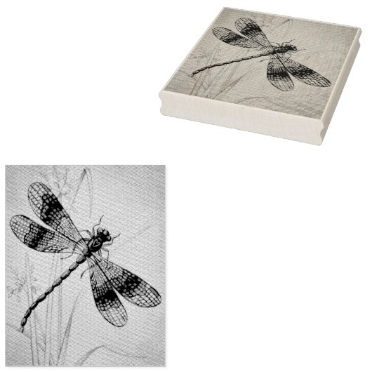 Dragonfly No. 2 en Grass Waterverf Art Rubberstempel (Gestempeld)