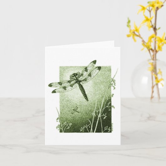 Dragonfly Note Kaart - Sage Green (Gele Bloem)