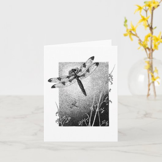 Dragonfly Note Kaart - zwart-wit (Gele Bloem)