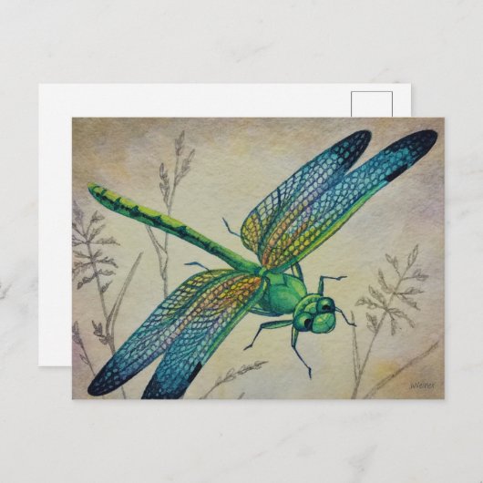  dragonfly nr. 3 en Grass Waterverf Art Briefkaart (Voorkant / Achterkant)