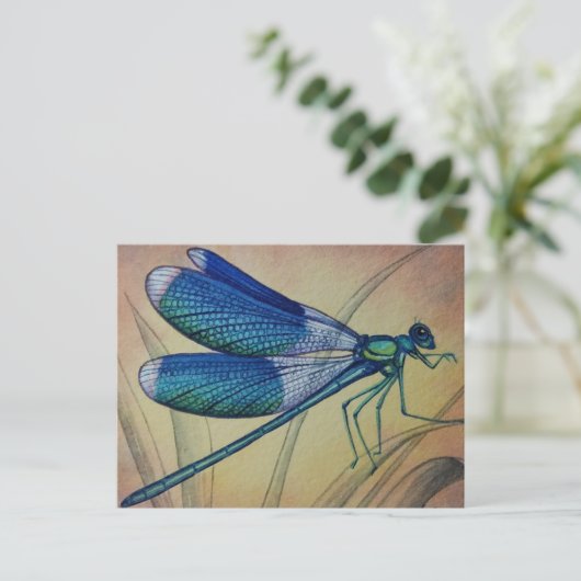 Dragonfly nr. 5 en Grass Waterverf Art Briefkaart (Staand voorkant)