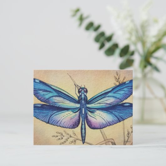  dragonfly nr. 6 en Grass Waterverf Art Briefkaart (Staand voorkant)