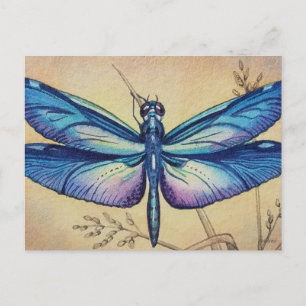  dragonfly nr. 6 en Grass Waterverf Art Briefkaart