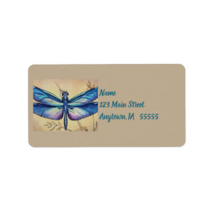 dragonfly nr. 6 en Grass Waterverf Art Etiket