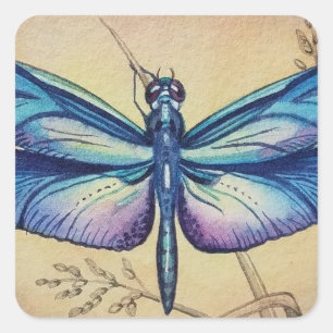 dragonfly nr. 6 en Grass Waterverf Art Vierkante Sticker