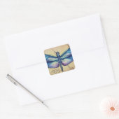  dragonfly nr. 6 en Grass Waterverf Art Vierkante Sticker (Envelop)