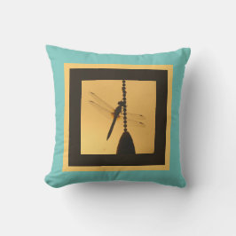Dragonfly on Chain, Silhouette op Gold/Turquoise Buitenkussen