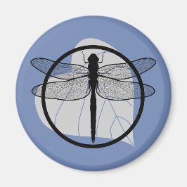Dragonfly on Leaf Drawing - Wildlife Circle Series Magneet
