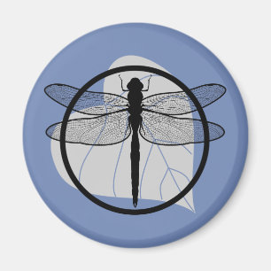 Dragonfly on Leaf Drawing - Wildlife Circle Series Magneet